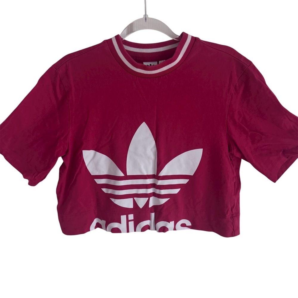 Adidas Womens Crop Top  Graphic Trefoil Logo Boxy Fit Belly Tee Sz M